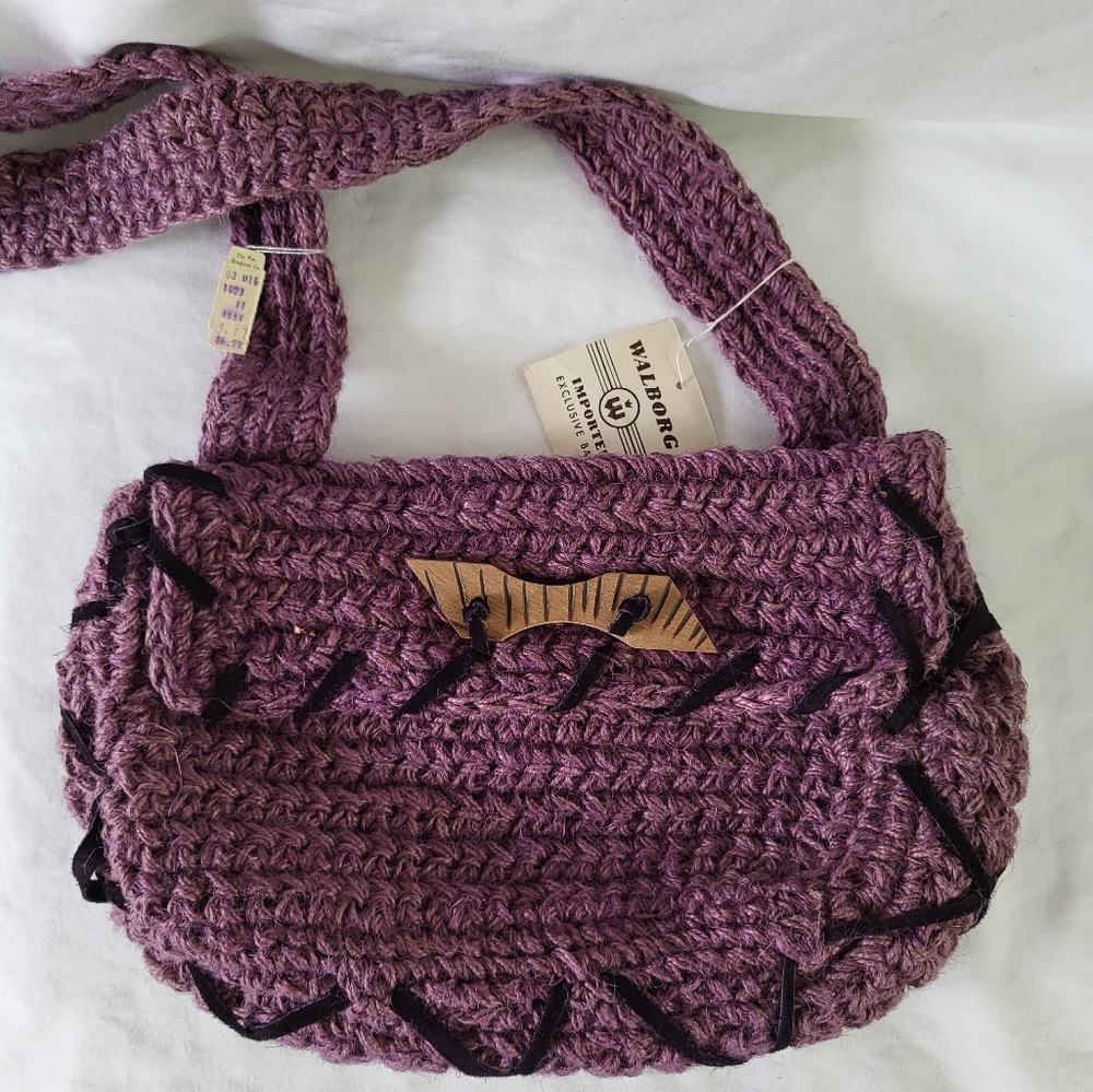 Vintage Walborg Woven Shoulder Bag Purple 1960s New Old Stock